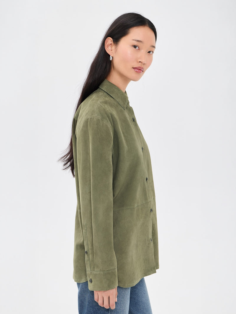 Classic Menswear Suede Shirt in Ivy