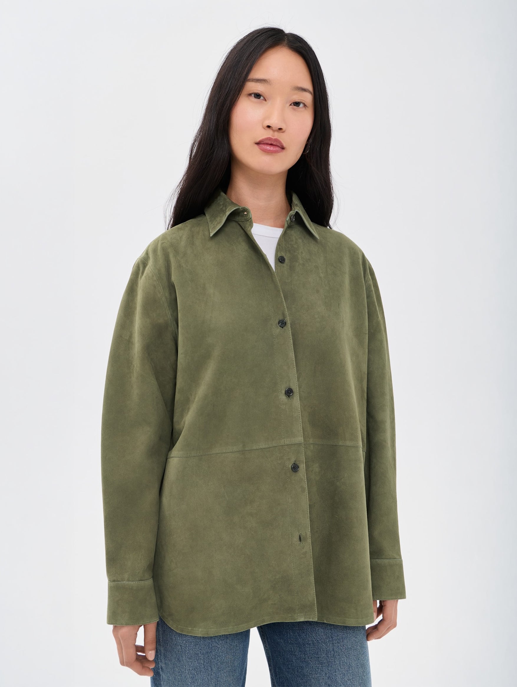 Classic Menswear Suede Shirt in Ivy