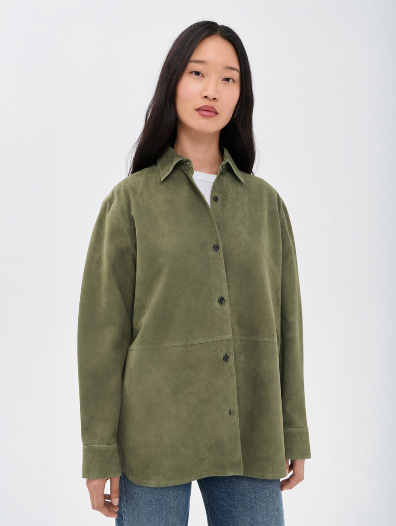 Classic Menswear Suede Shirt in Ivy