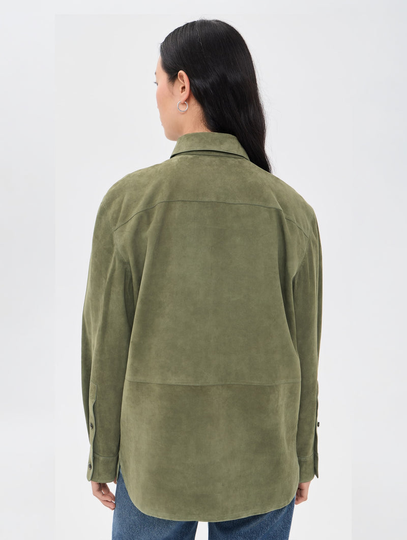 Classic Menswear Suede Shirt in Ivy