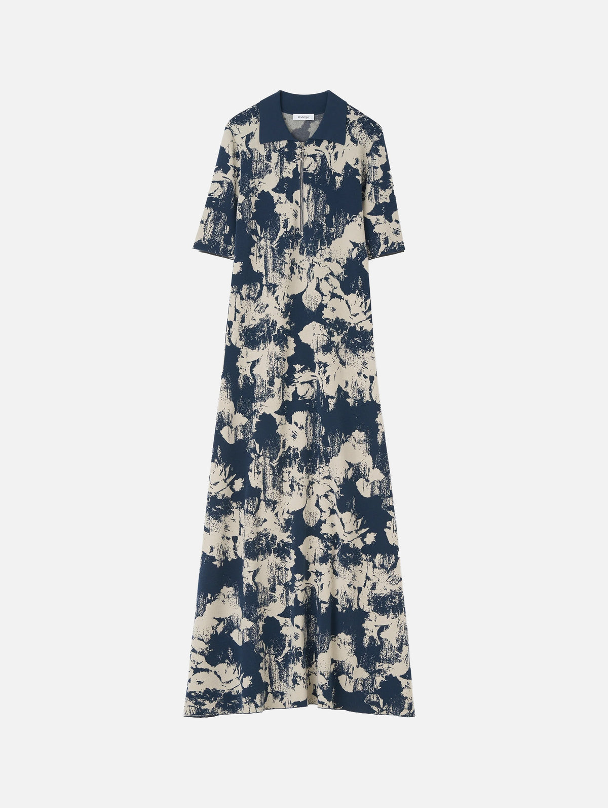 Clover Jacquard Knit Polo Shirtdress in Navy and Sand