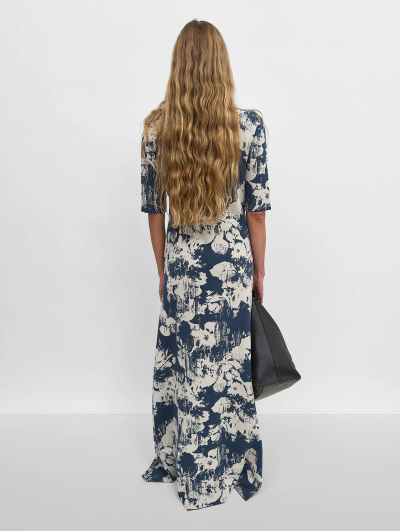 Clover Jacquard Knit Polo Shirtdress in Navy and Sand