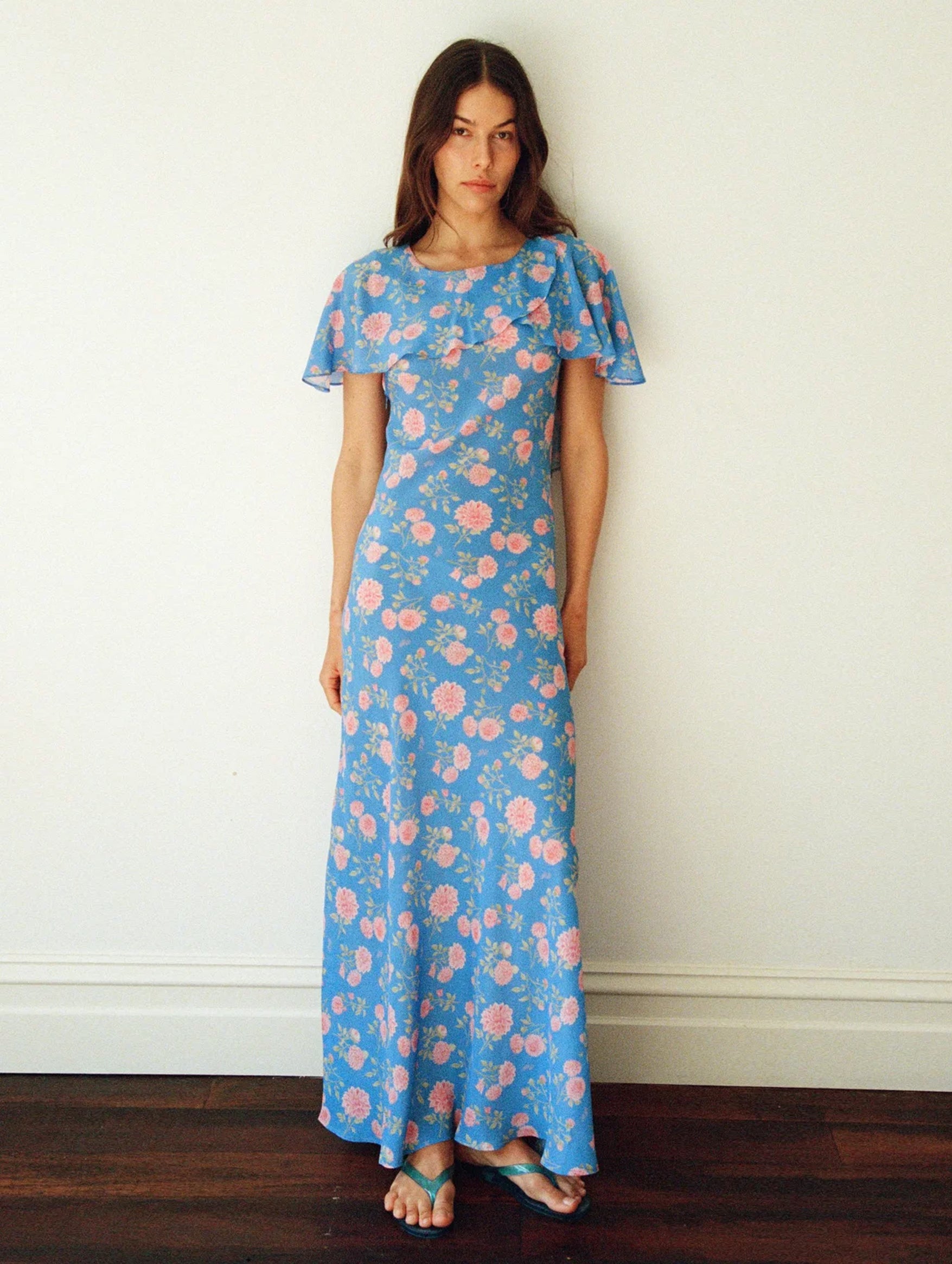 Come Home To Me Dress in Strawberry Dahlia Cornflower Blue