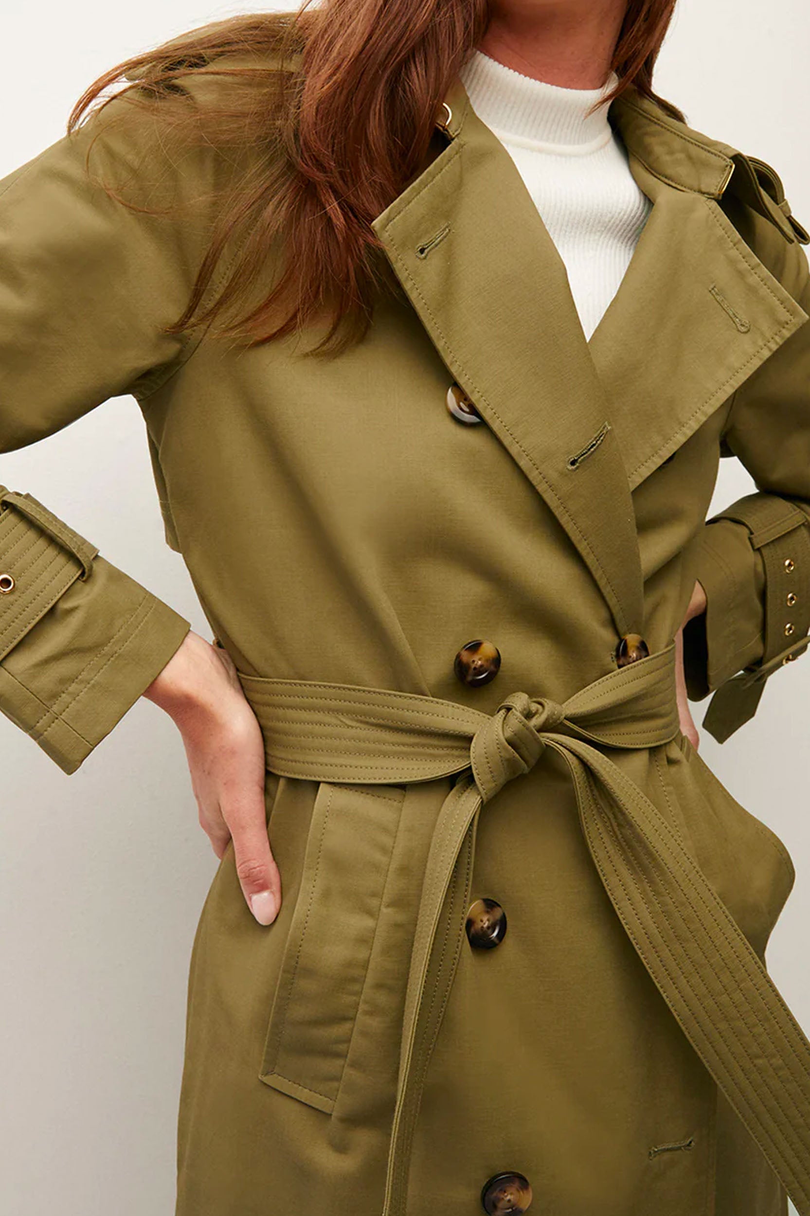 Conneley Dickey Trench Coat in Moss