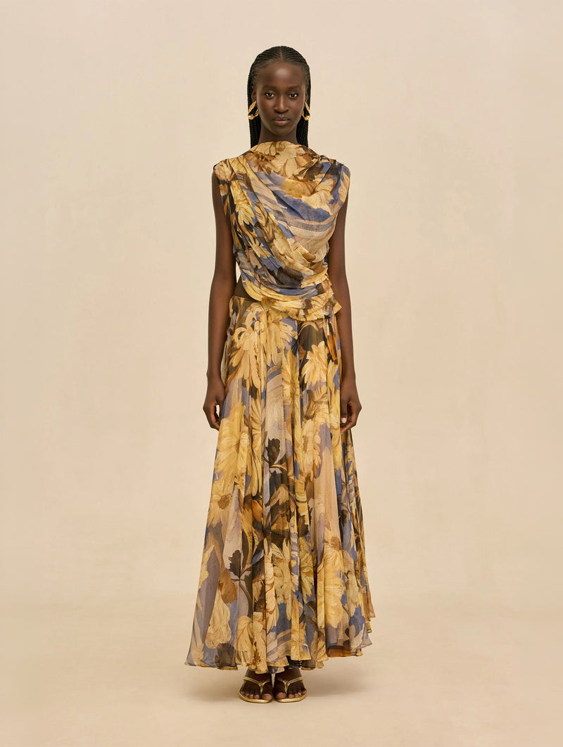 Cosmea Silk Skirt in Wild Dahlia