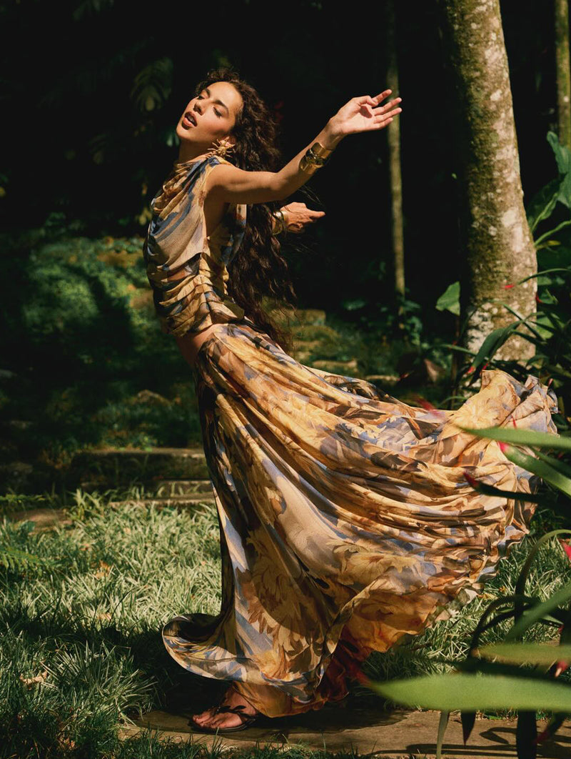 Cosmea Silk Skirt in Wild Dahlia