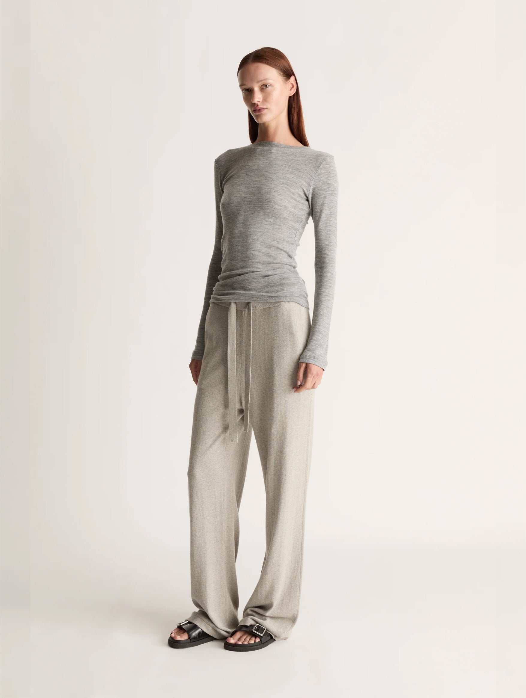 Cotton Cashmere Wide Leg Pant in Ash