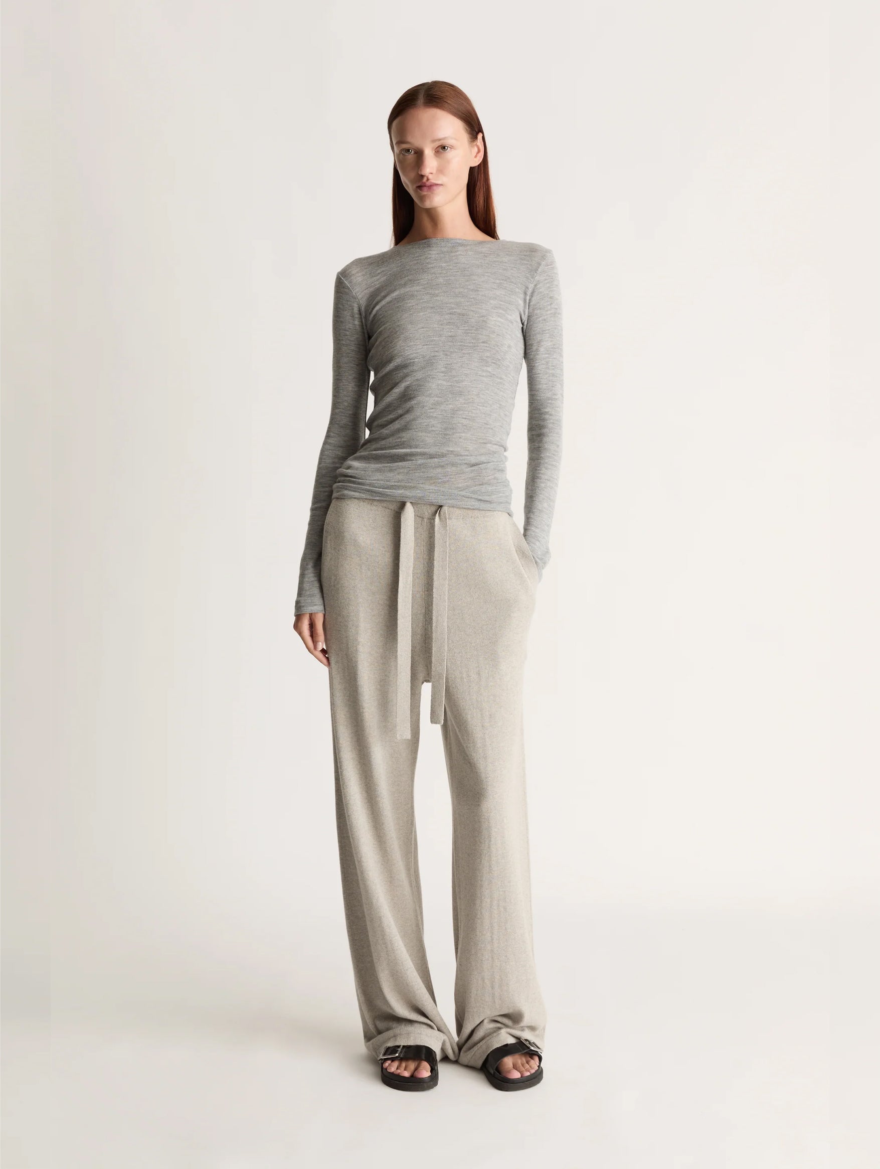 Cotton Cashmere Wide Leg Pant in Ash