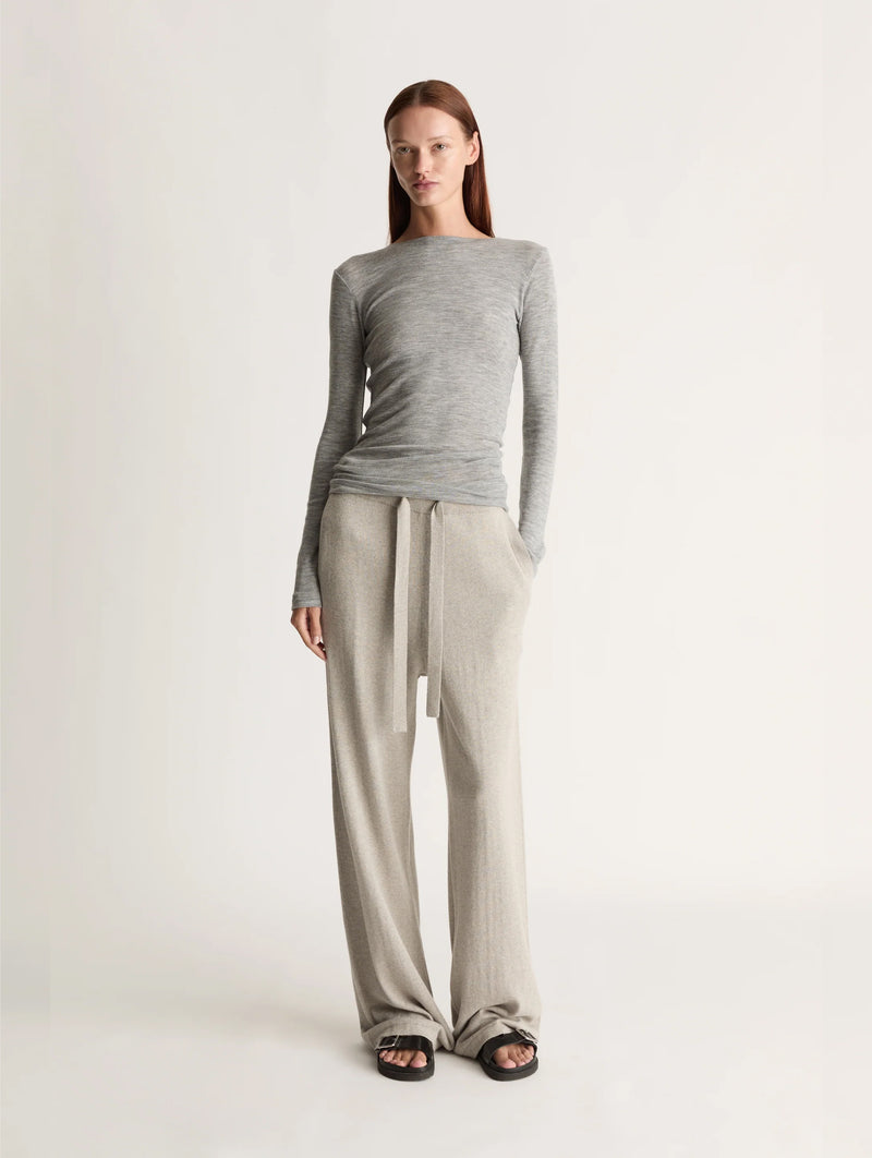 Cotton Cashmere Wide Leg Pant in Ash