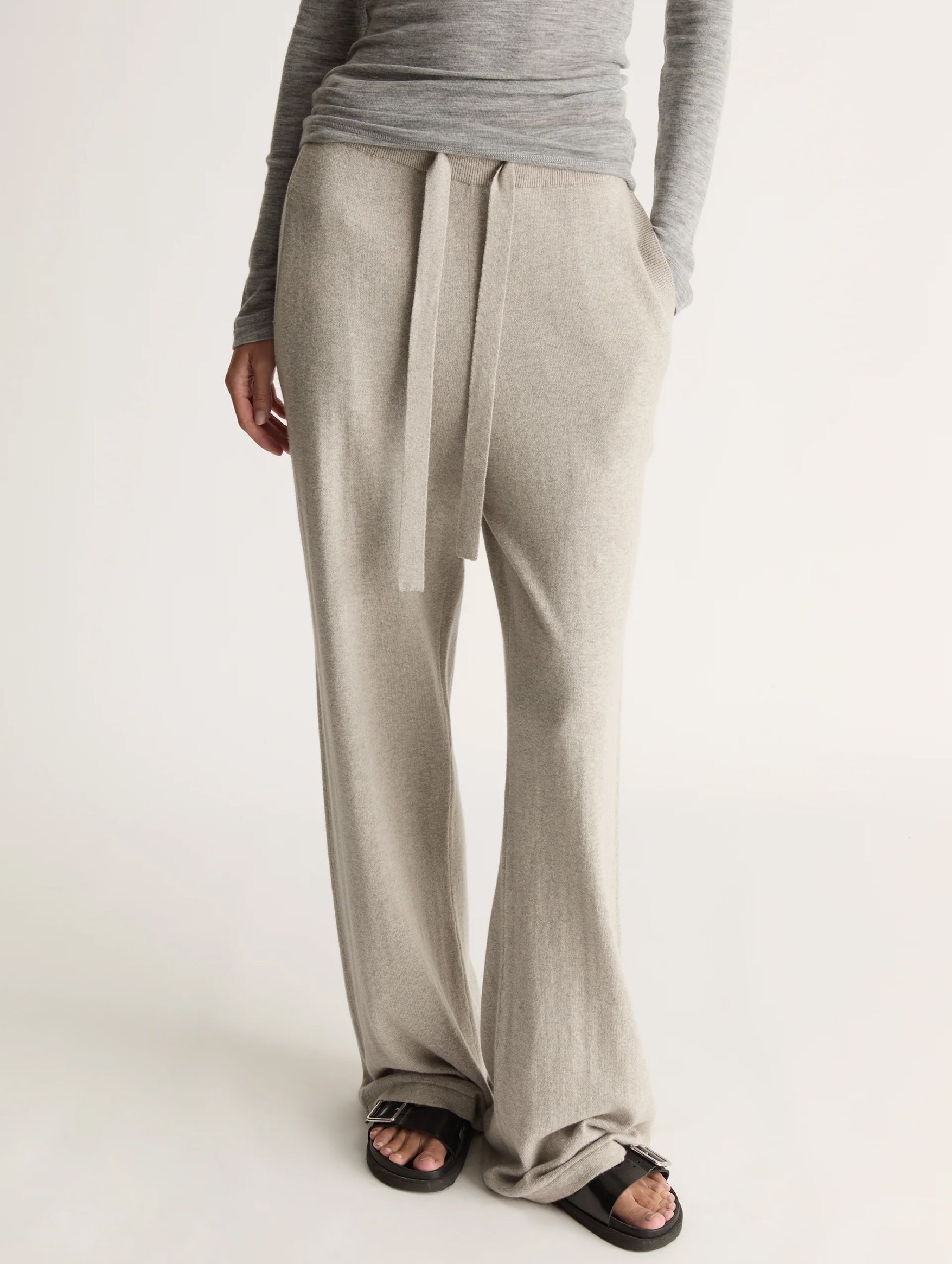 Cotton Cashmere Wide Leg Pant in Ash