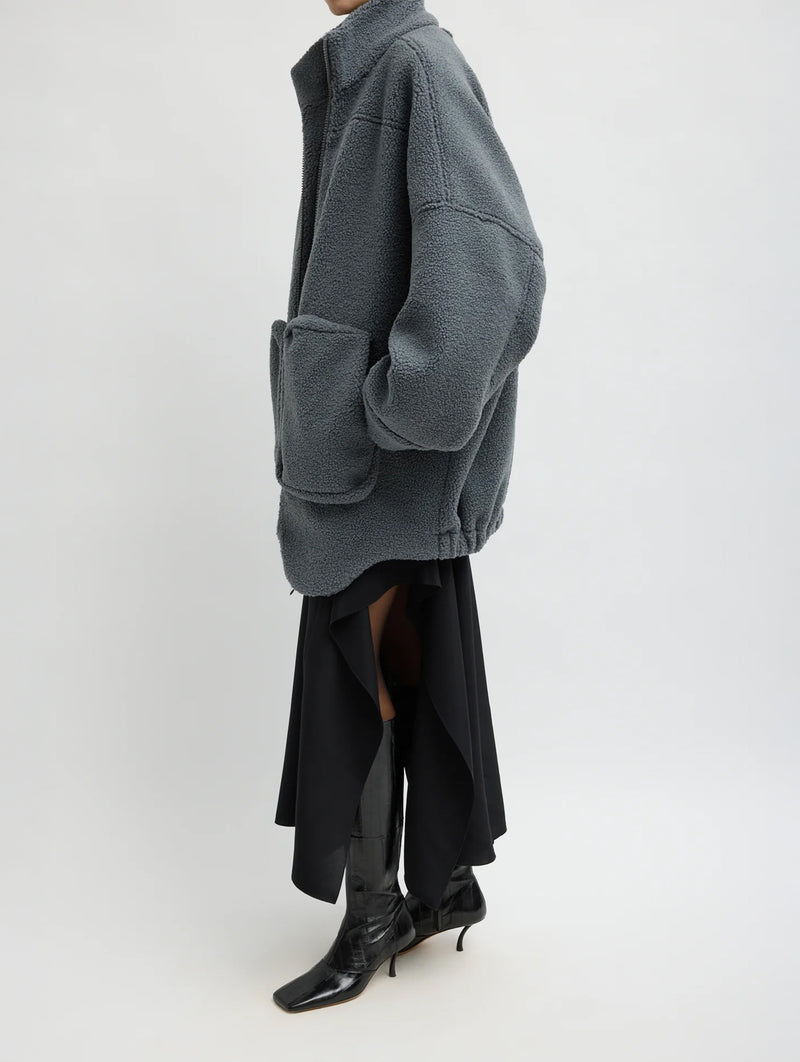 Cozy Fleece Cubic Zip Up Bomber in Grey