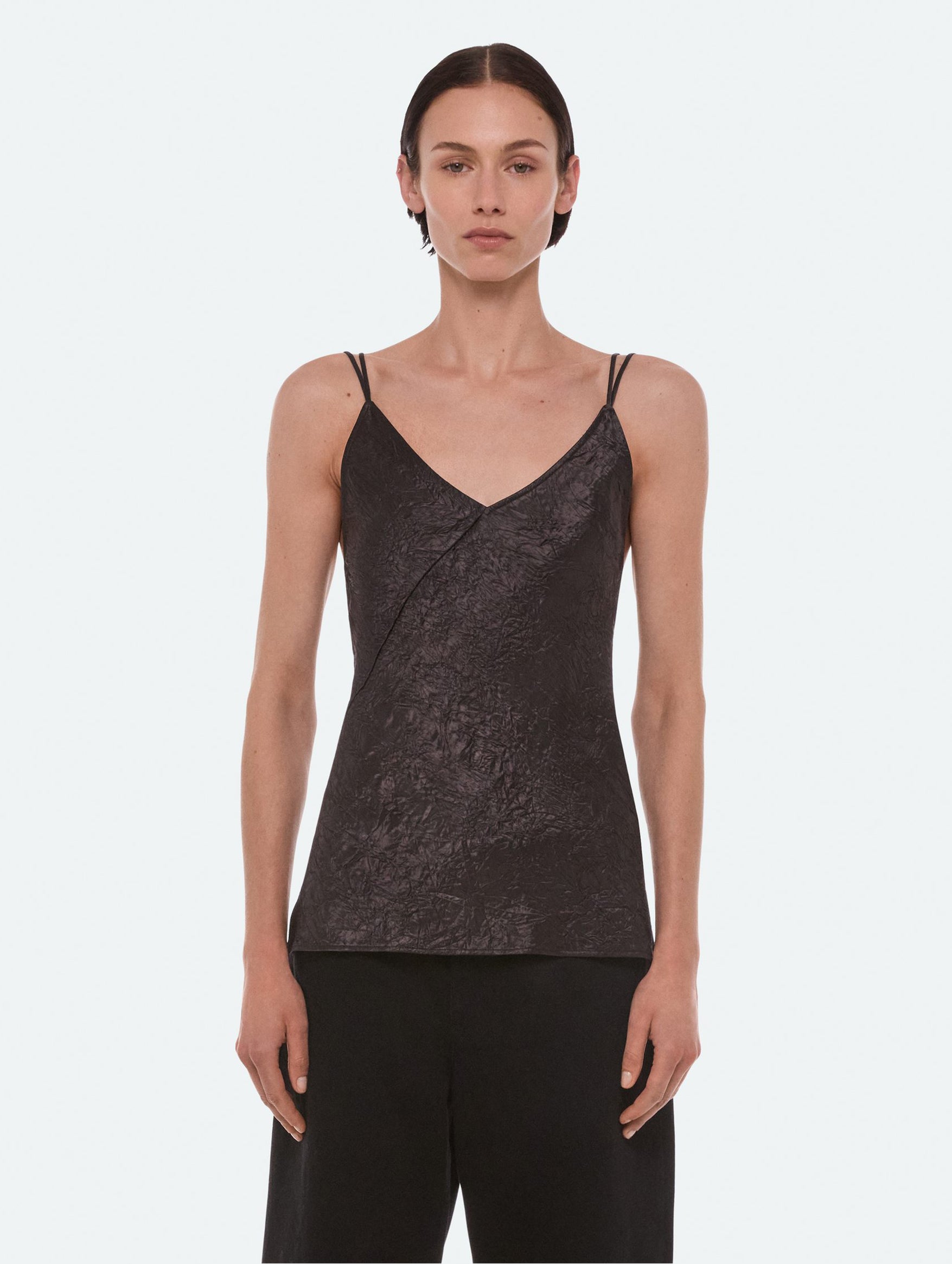 Crinkle Slip Top in Truffle