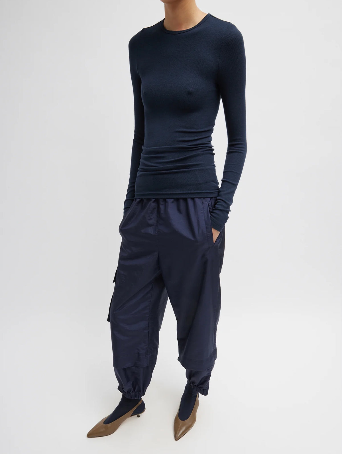 Crispy Nylon Wilt Pull On Jogger in Navy