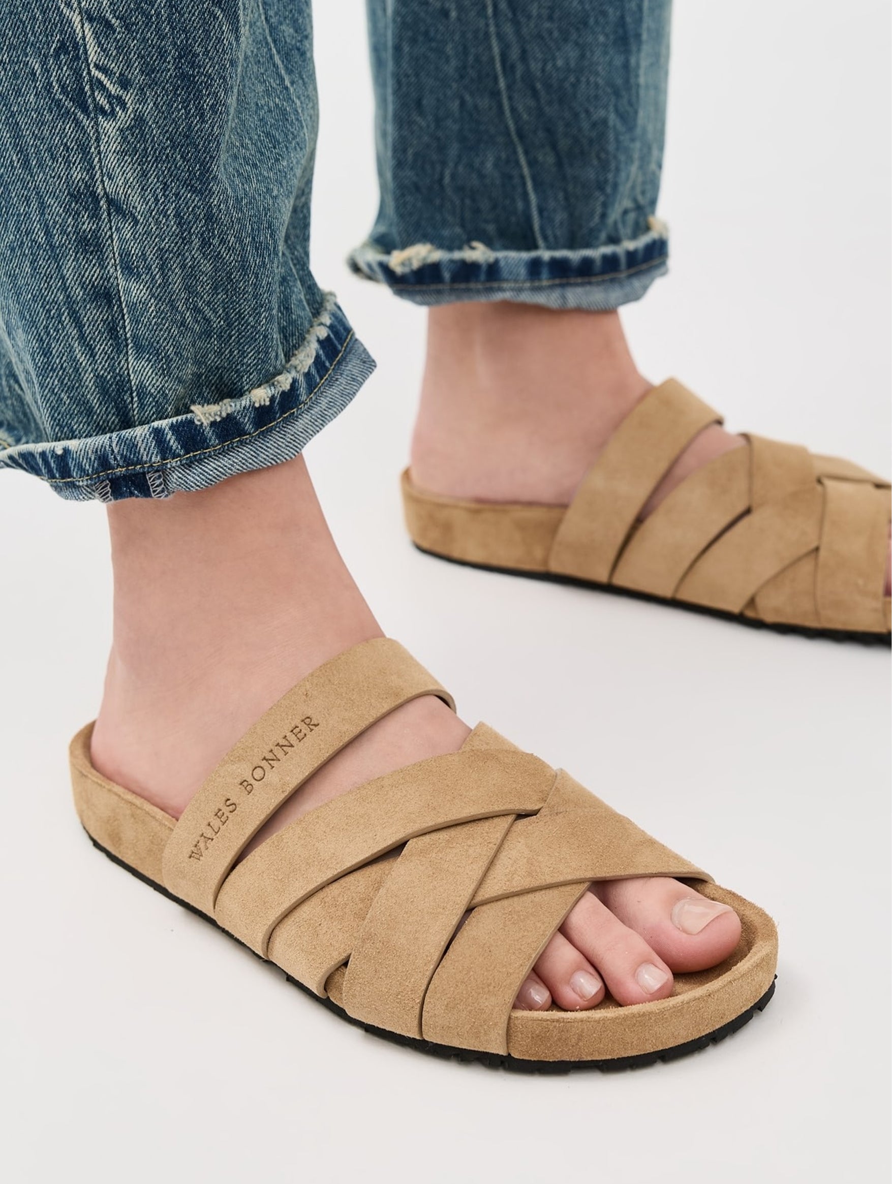 Criss Cross Suede Slides in Sand