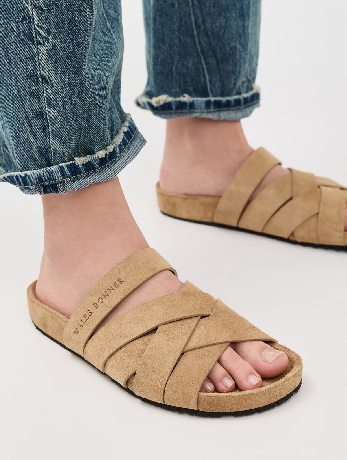 Criss Cross Suede Slides in Sand