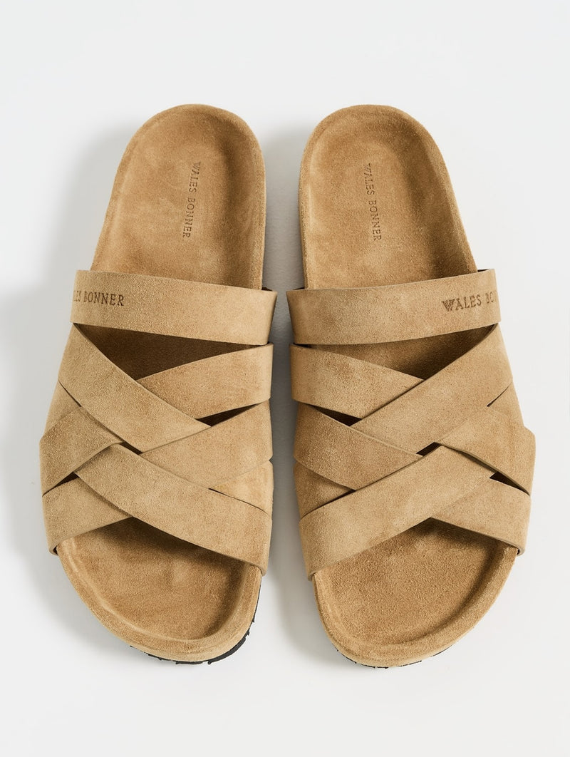 Criss Cross Suede Slides in Sand