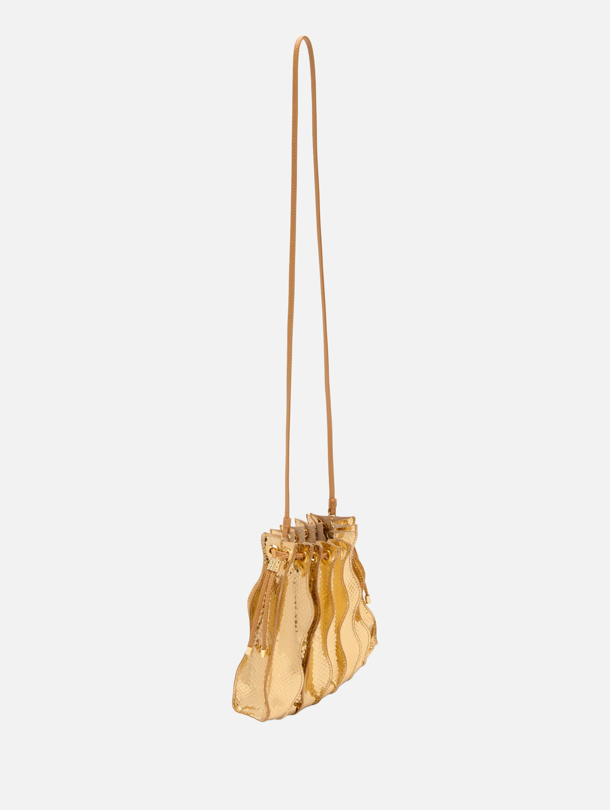 Adria Pleated Wave Crossbody Bag in Gold Python