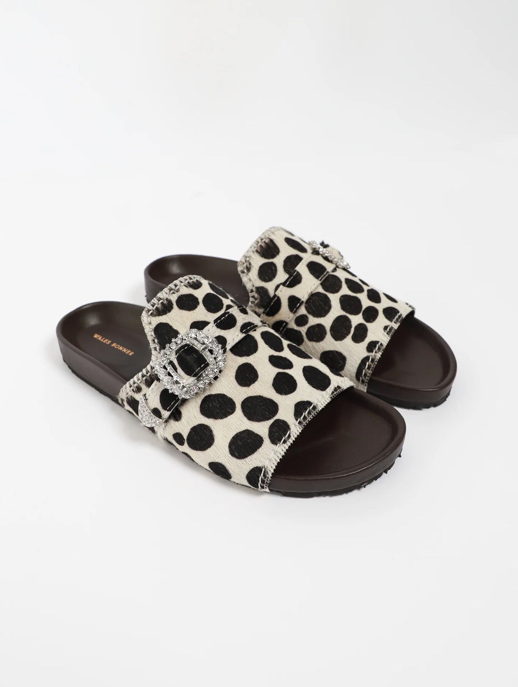 Crystal Buckle Animal Sandal in Calf Print