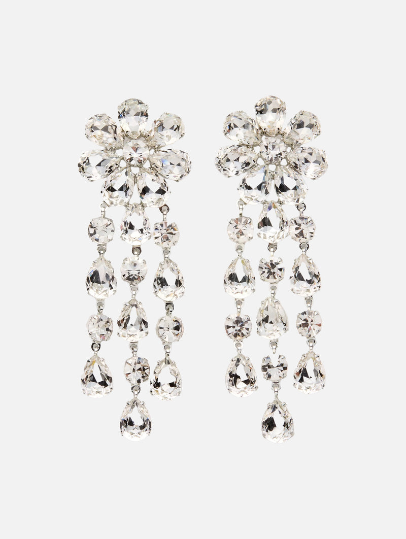 Crystal Floral Chandelier Earrings in Silver