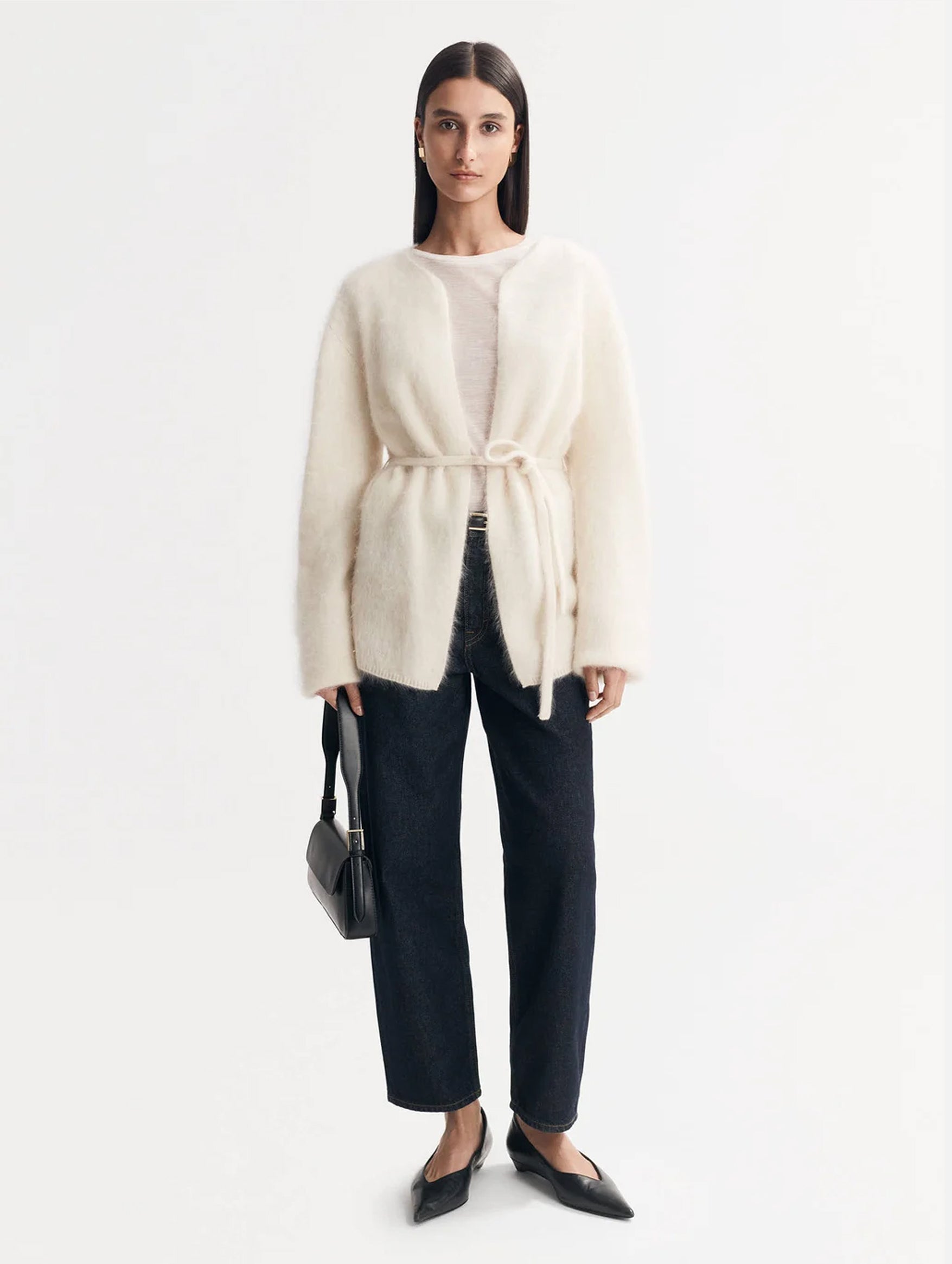 Brushed Cashmere Cardigan in Feather White