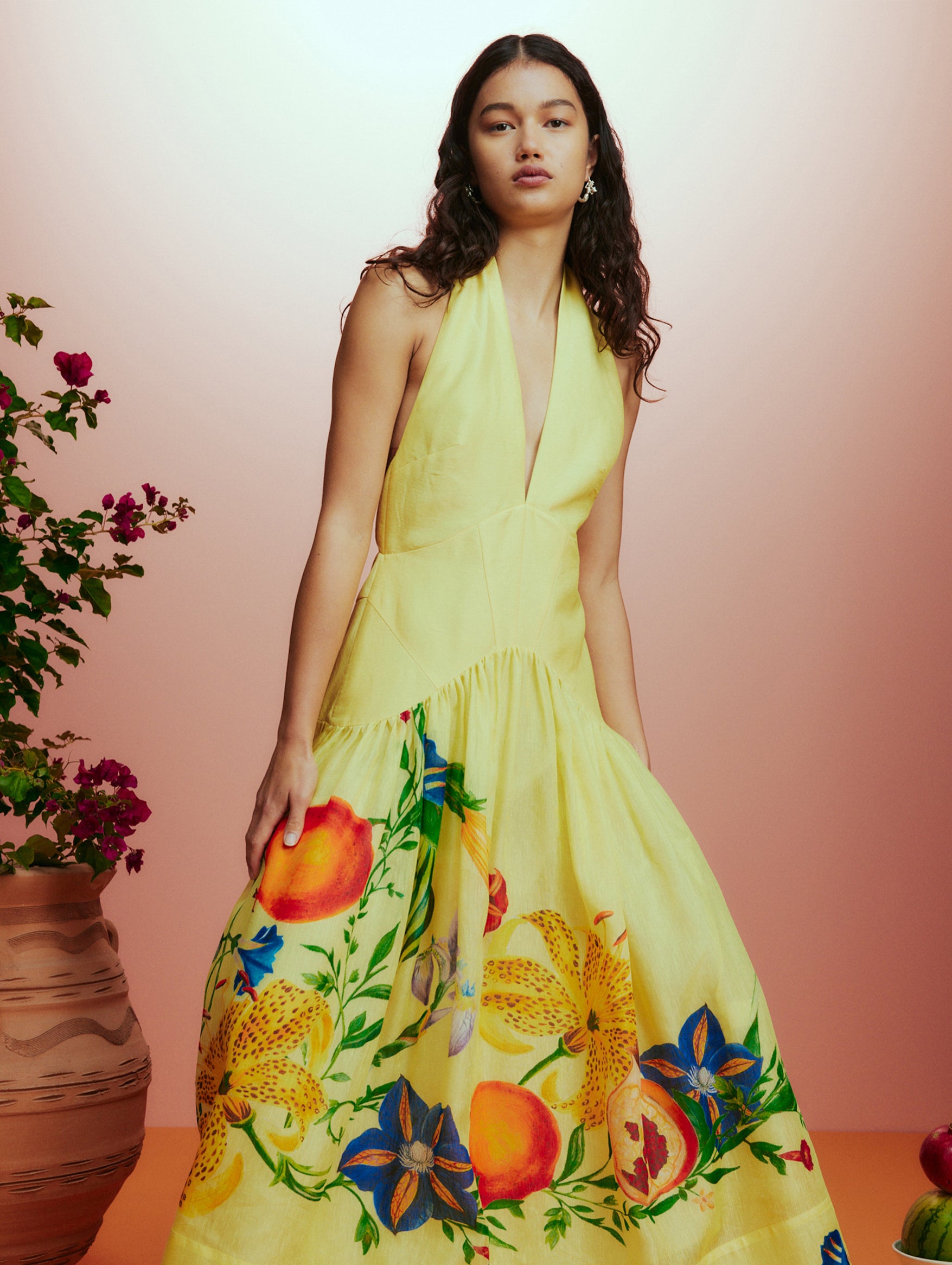 Dahlia Halter Gown in Lemon