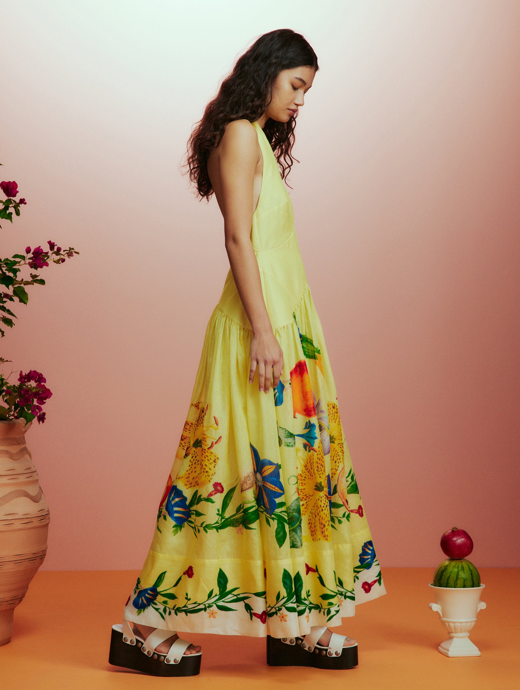 Dahlia Halter Gown in Lemon