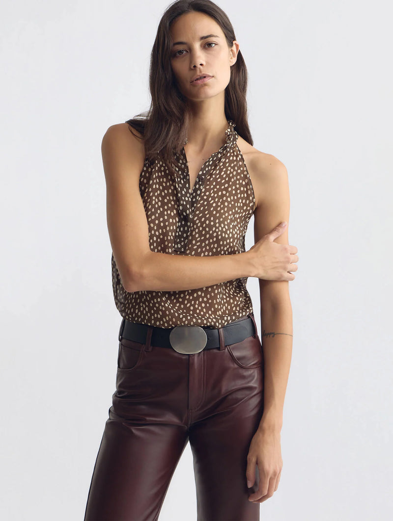 Daniella Top in Brown/Cream Wild Dots