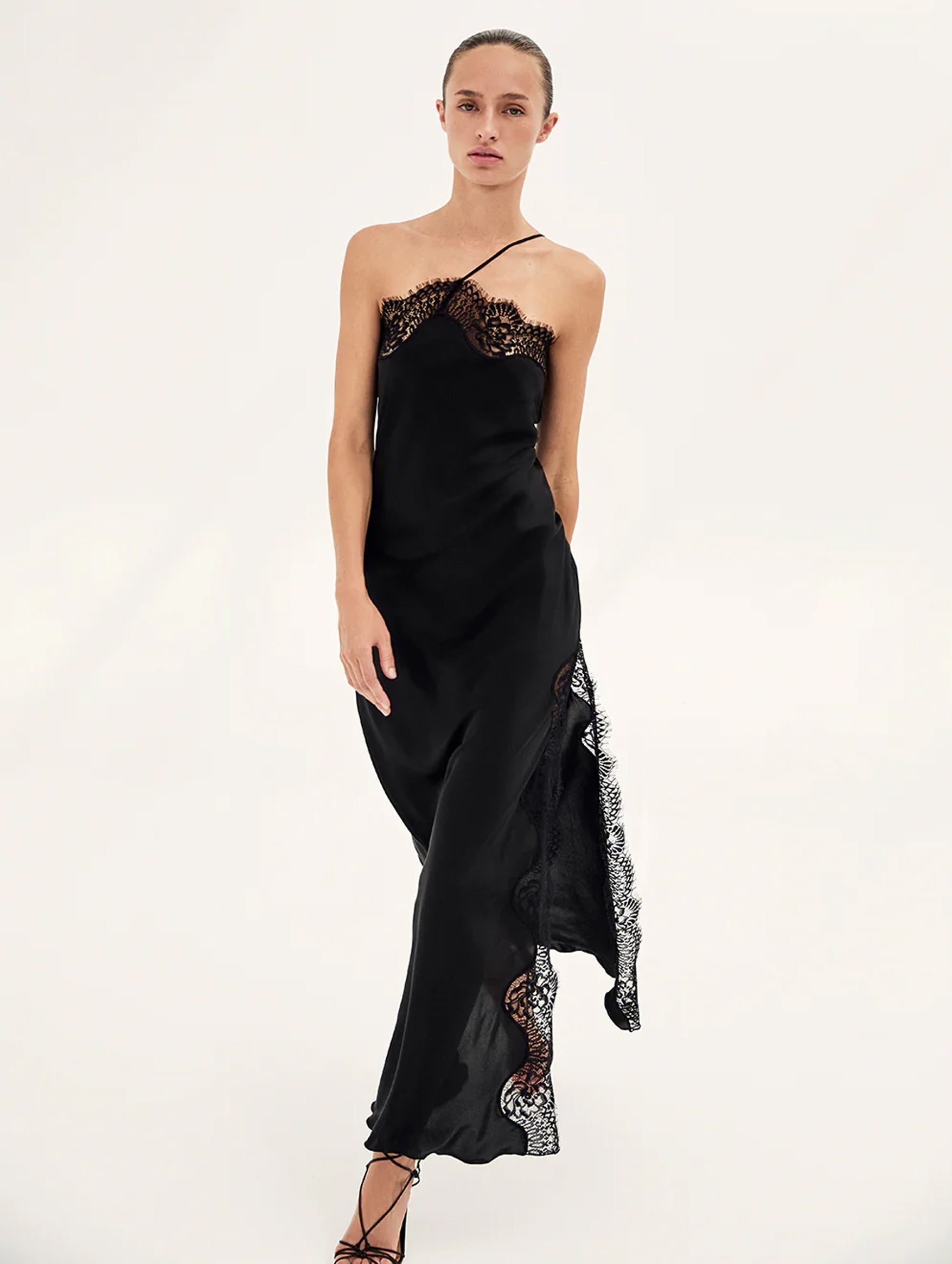 Daria Silk Slip Dress in Black