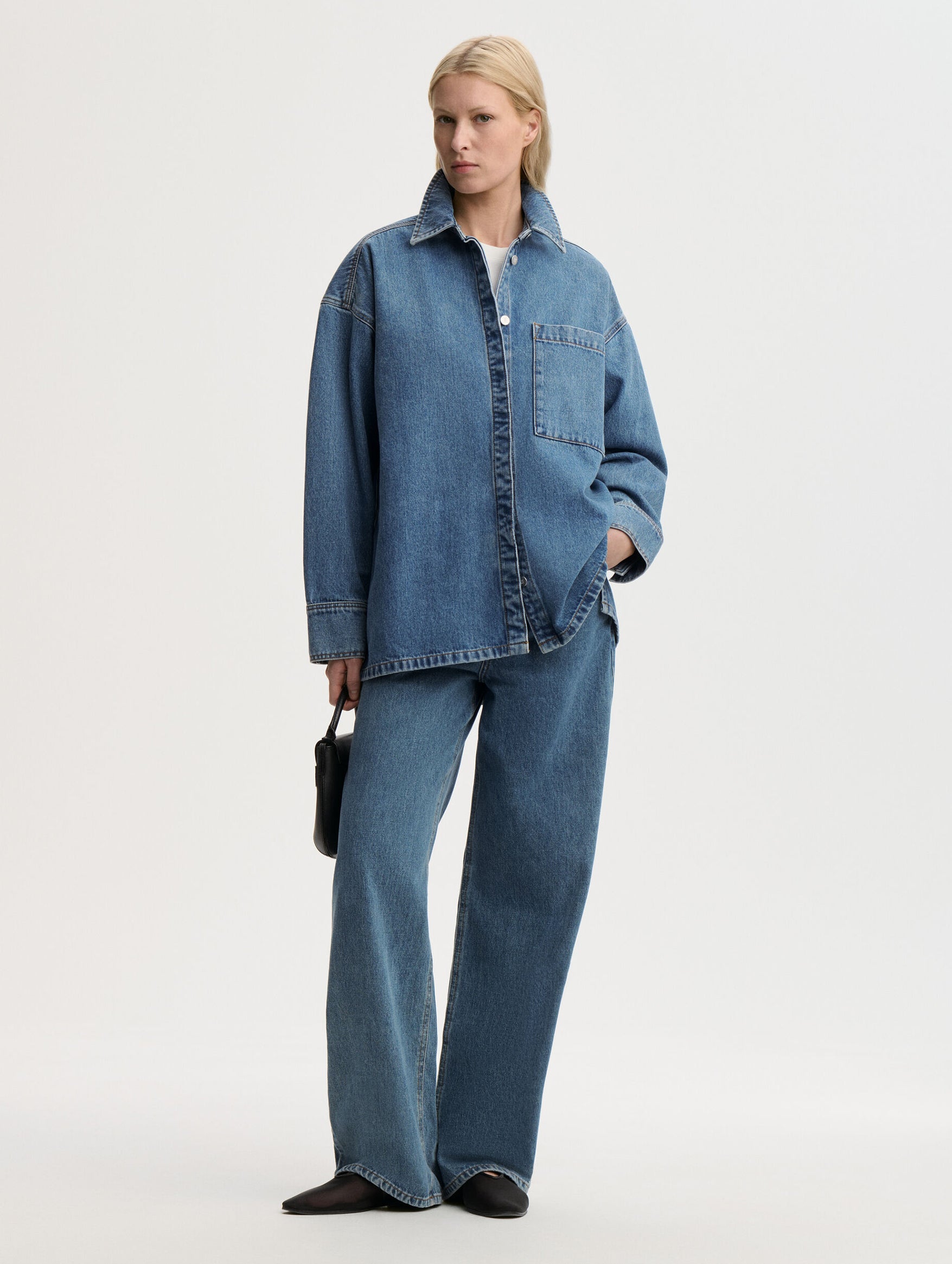 Dea Organic Cotton Denim Shirt in Mid Denim Blue