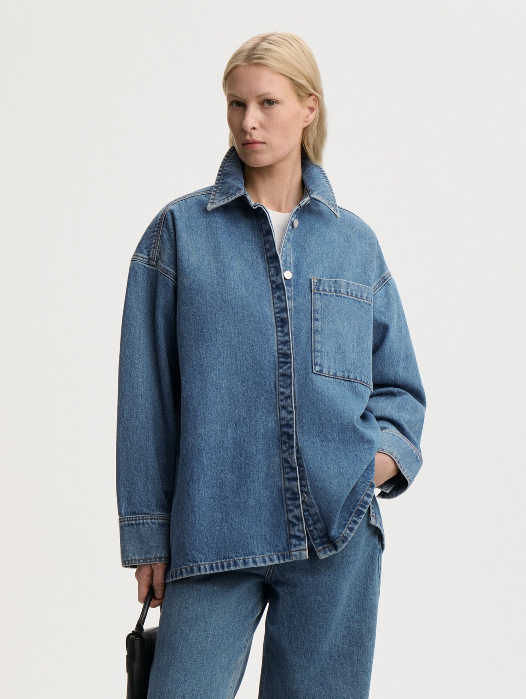 Dea Organic Cotton Denim Shirt in Mid Denim Blue