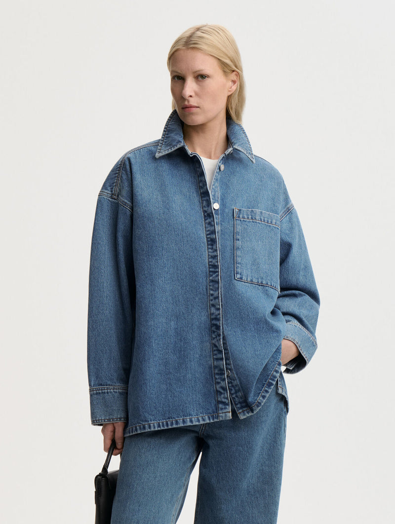 Dea Organic Cotton Denim Shirt in Mid Denim Blue