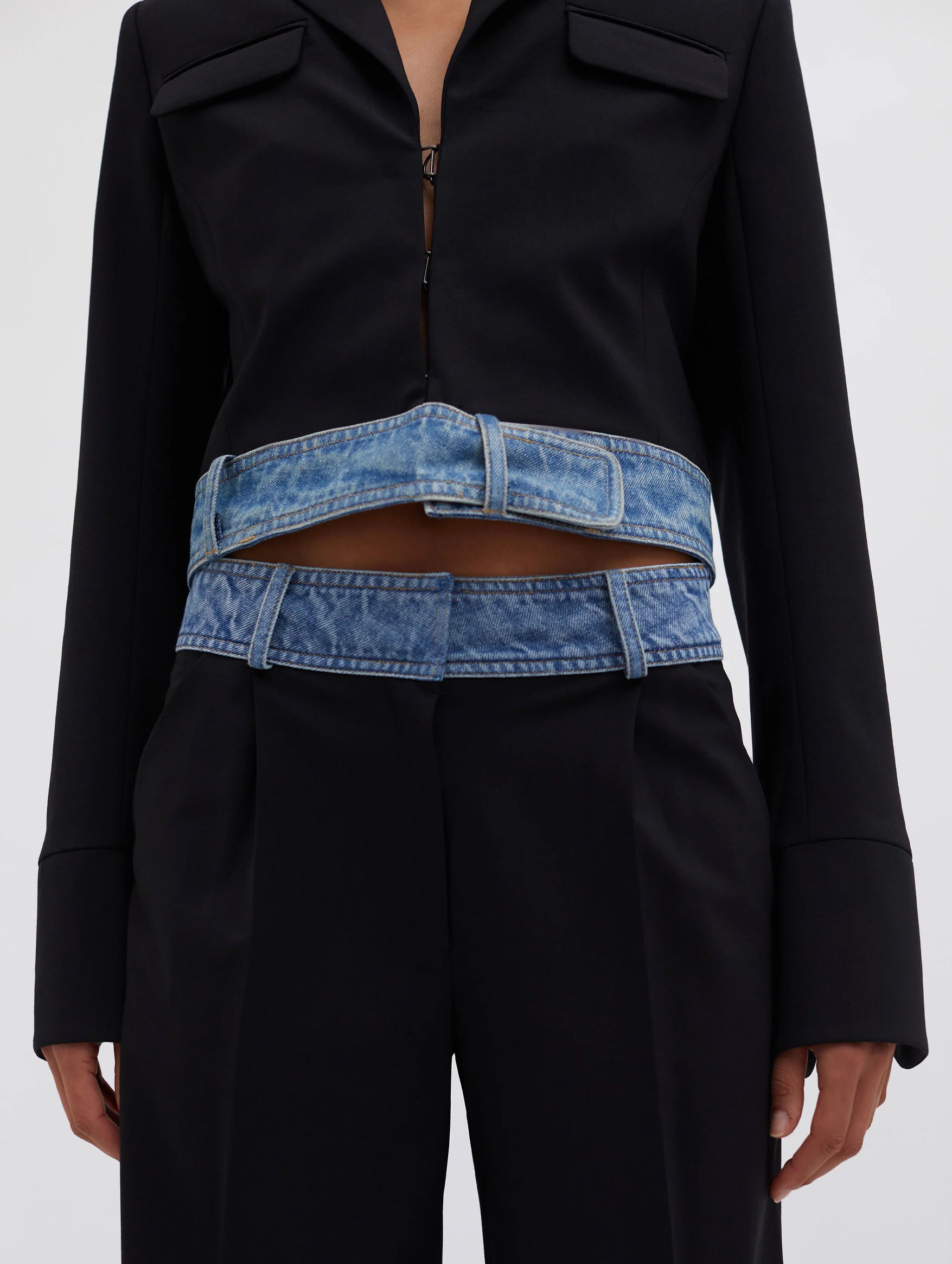 Deconstruct Denim Waisted Jacket in Black Indigo