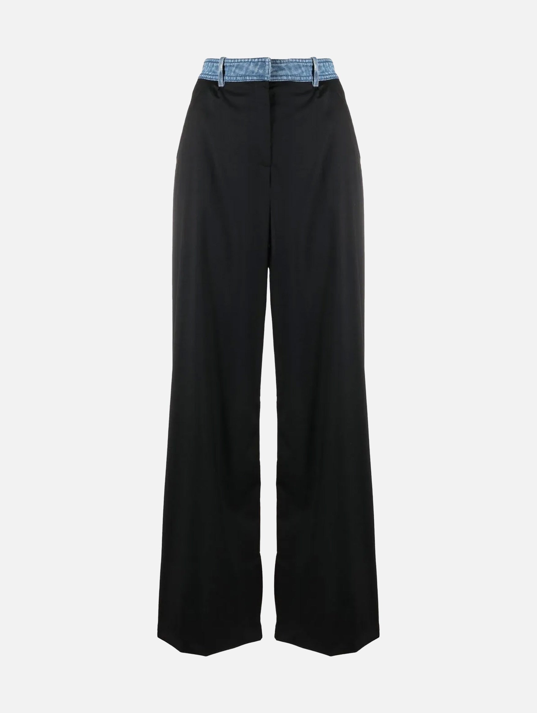 Deconstruct Denim Waisted Wool Trouser in Black Indigo