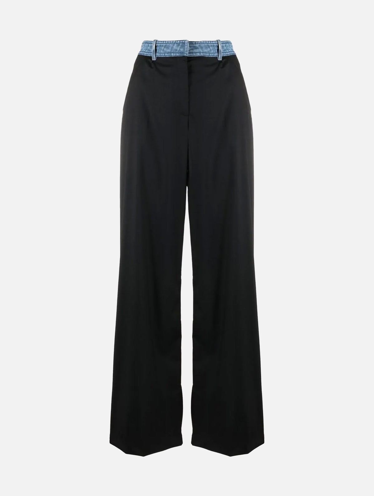 Deconstruct Denim Waisted Wool Trouser in Black Indigo