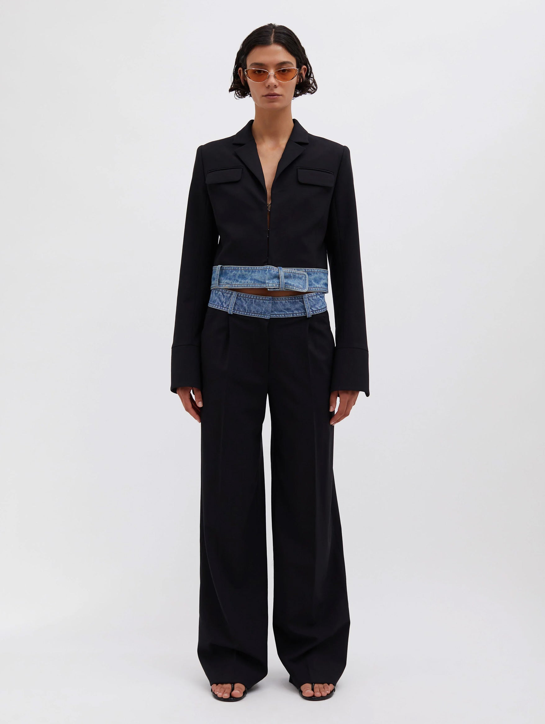 Deconstruct Denim Waisted Wool Trouser in Black Indigo