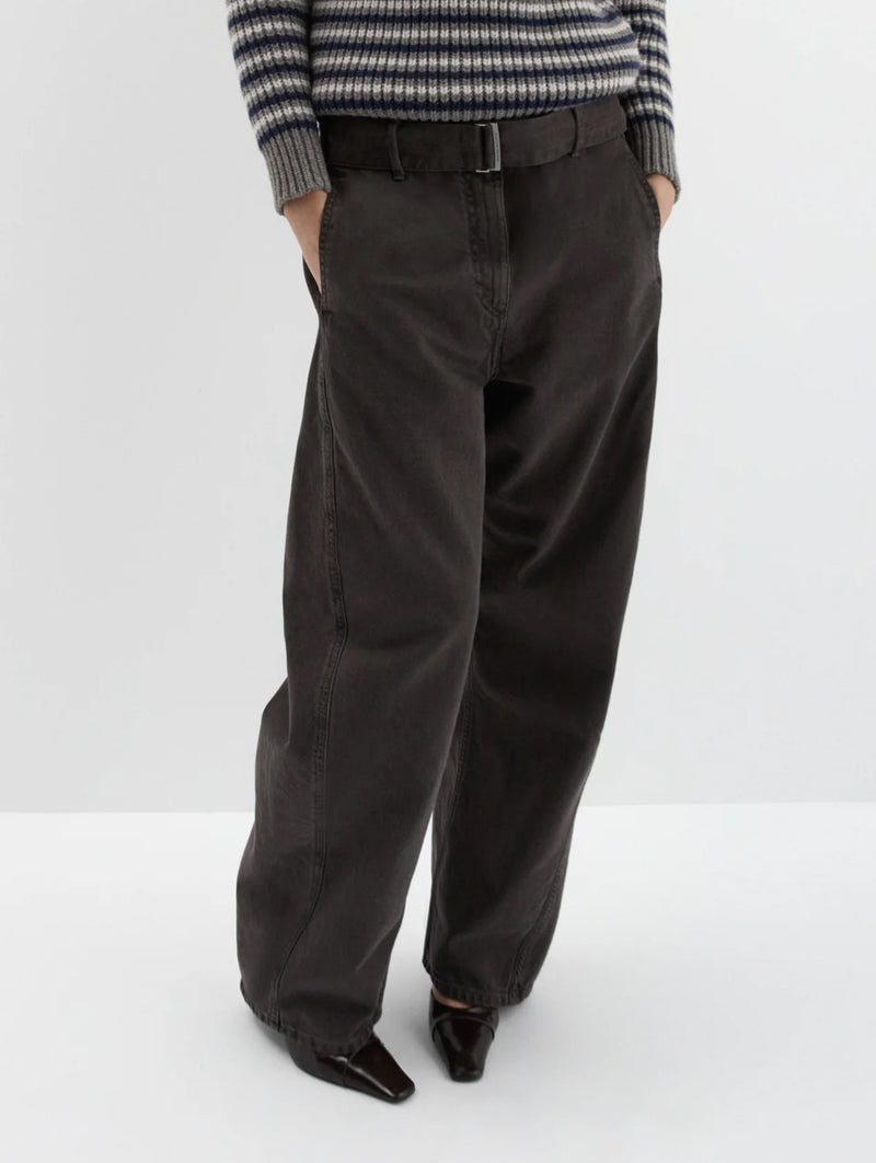 Denim Low-rise Belted Trousers in Brown