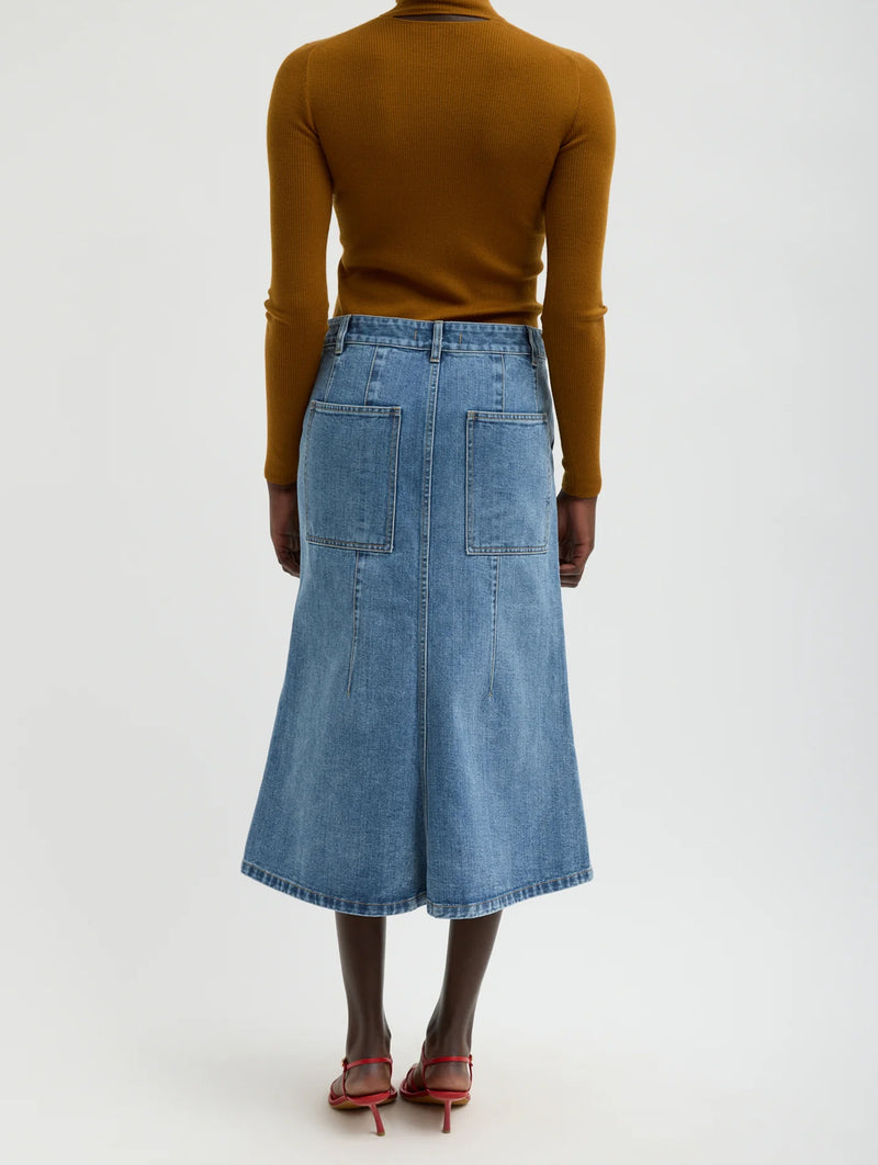 Classic Denim Sculpted Silke Skirt in Classic Blue