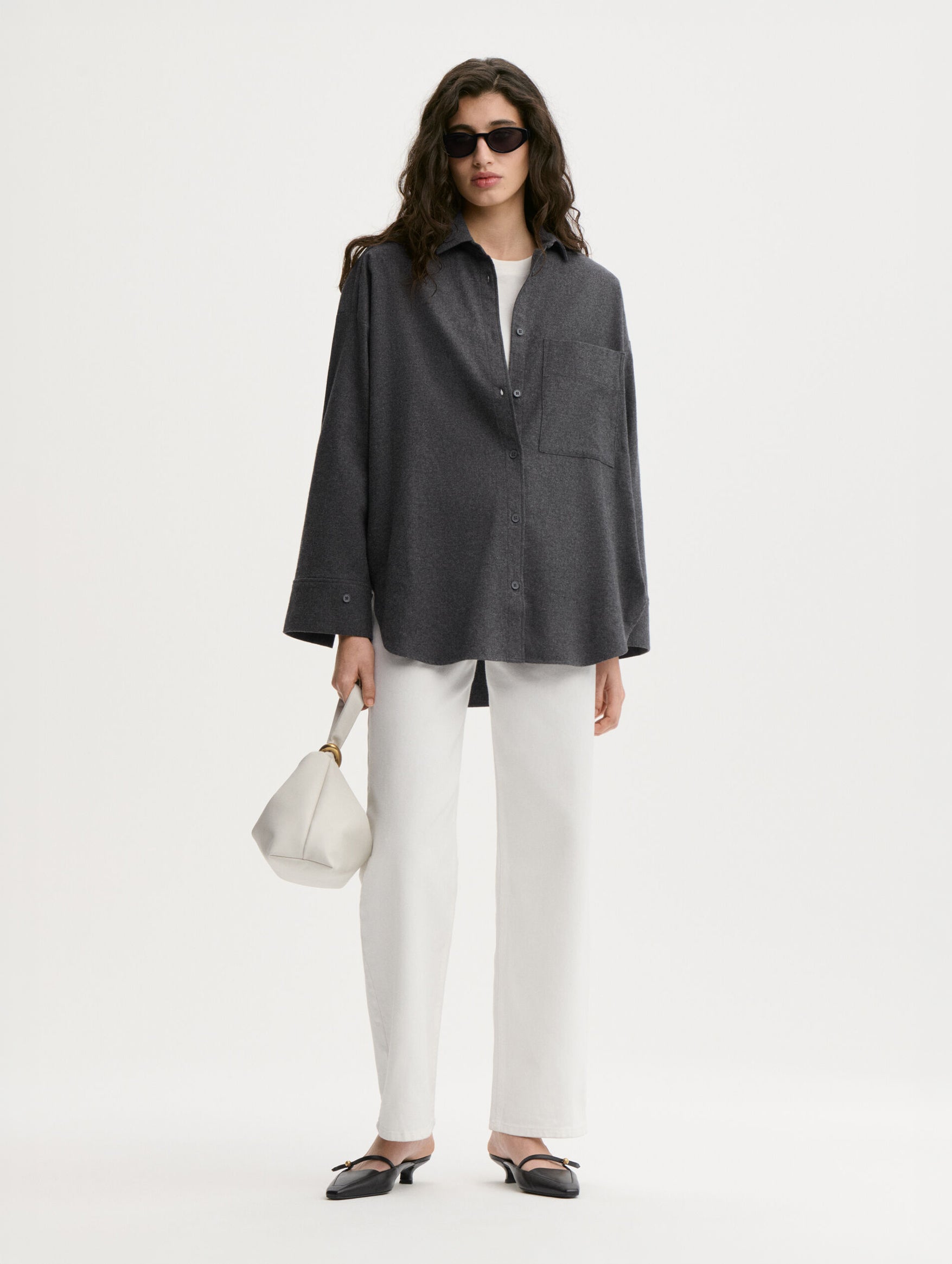 Derris Flannel Shirt in Dark Grey Melange