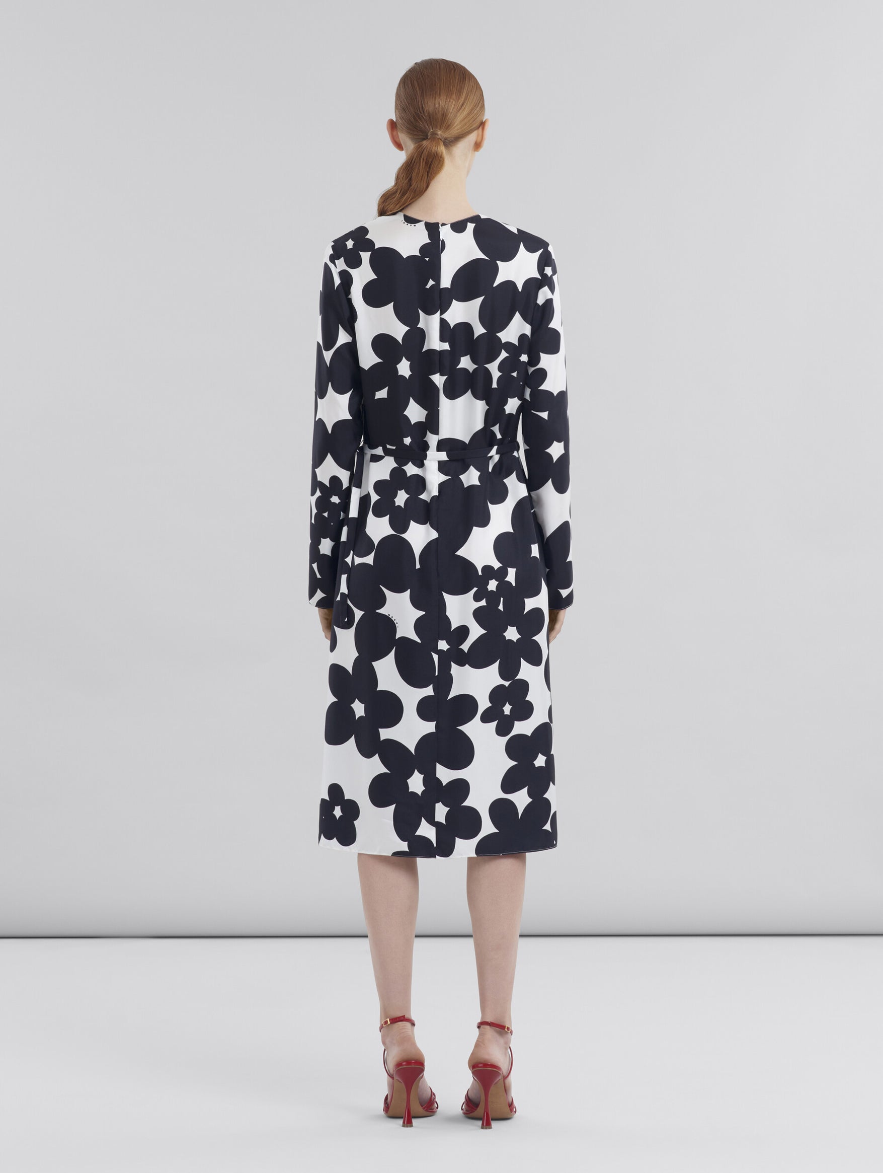 Dilles Print Silk Dress In Black And White