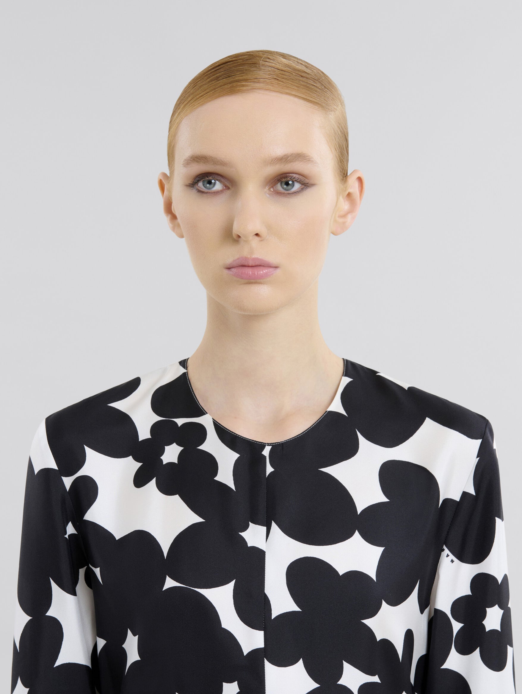 Dilles Print Silk Dress In Black And White