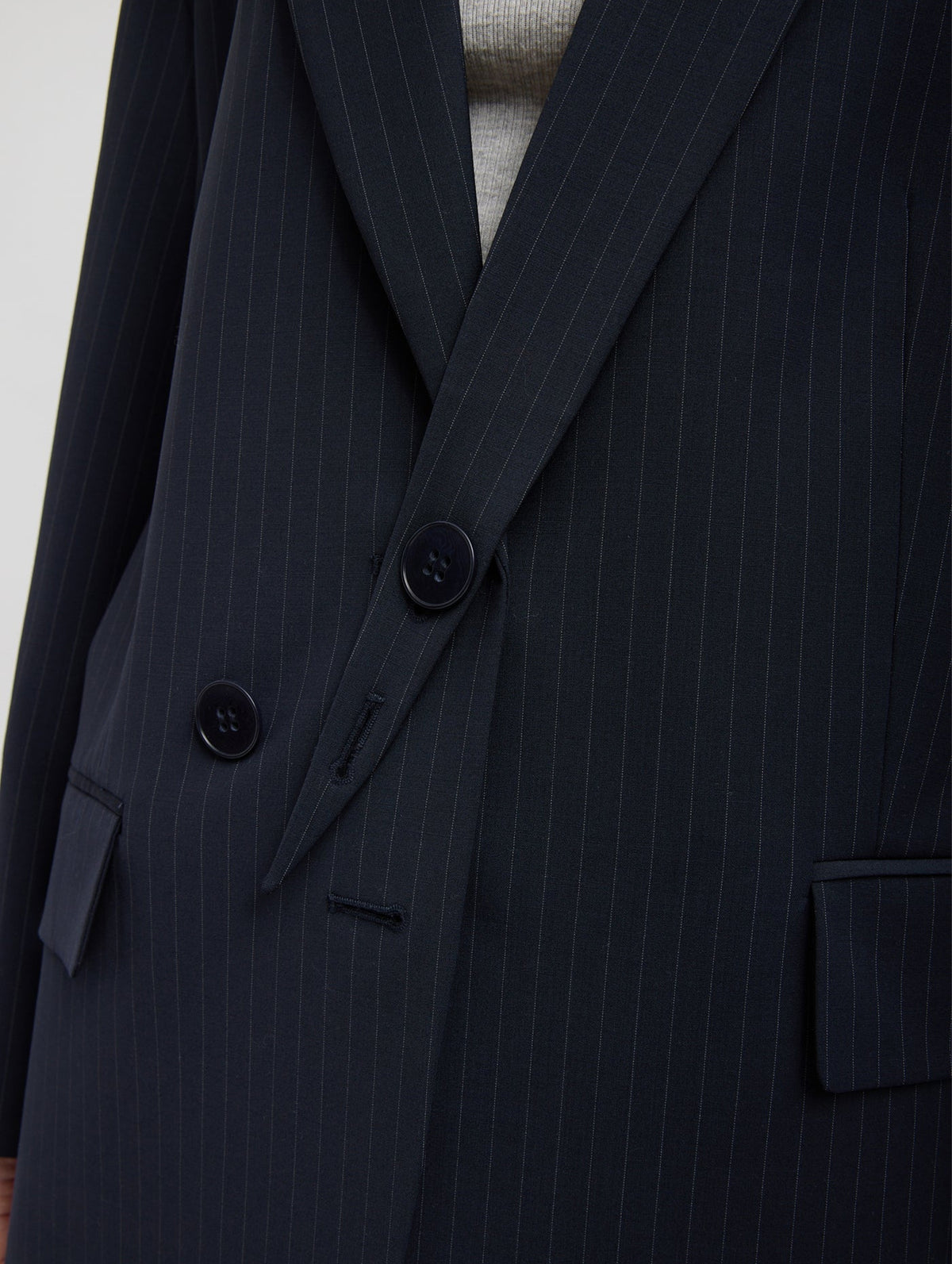 Dominic Pinstripe Detached Lapel Liam Blazer in Navy