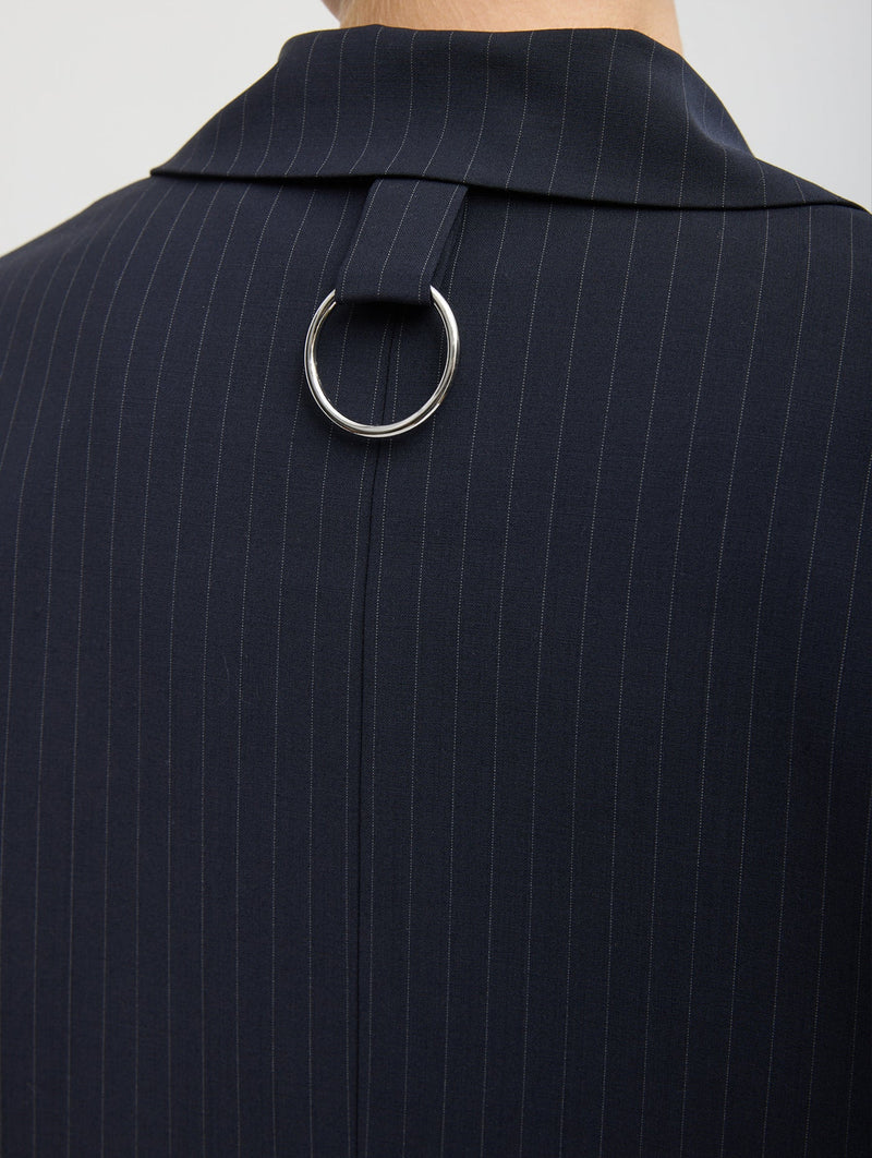 Dominic Pinstripe Detached Lapel Liam Blazer in Navy