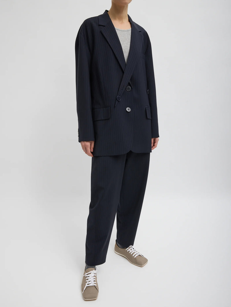 Dominic Pinstripe Detached Lapel Liam Blazer in Navy