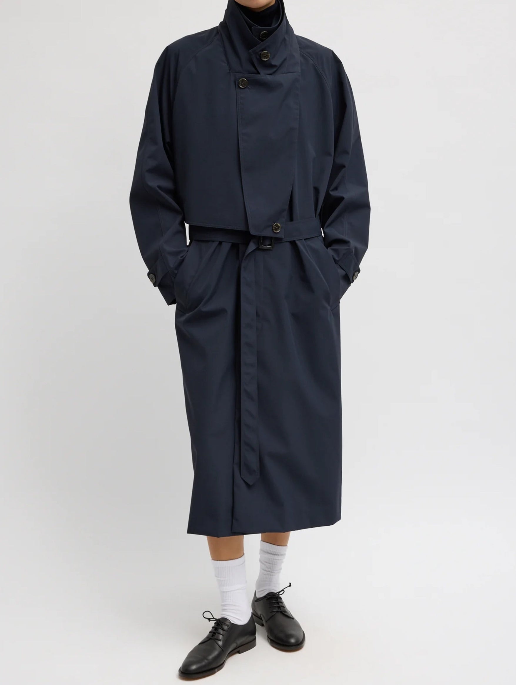 Double Collar Frank Trench in Navy