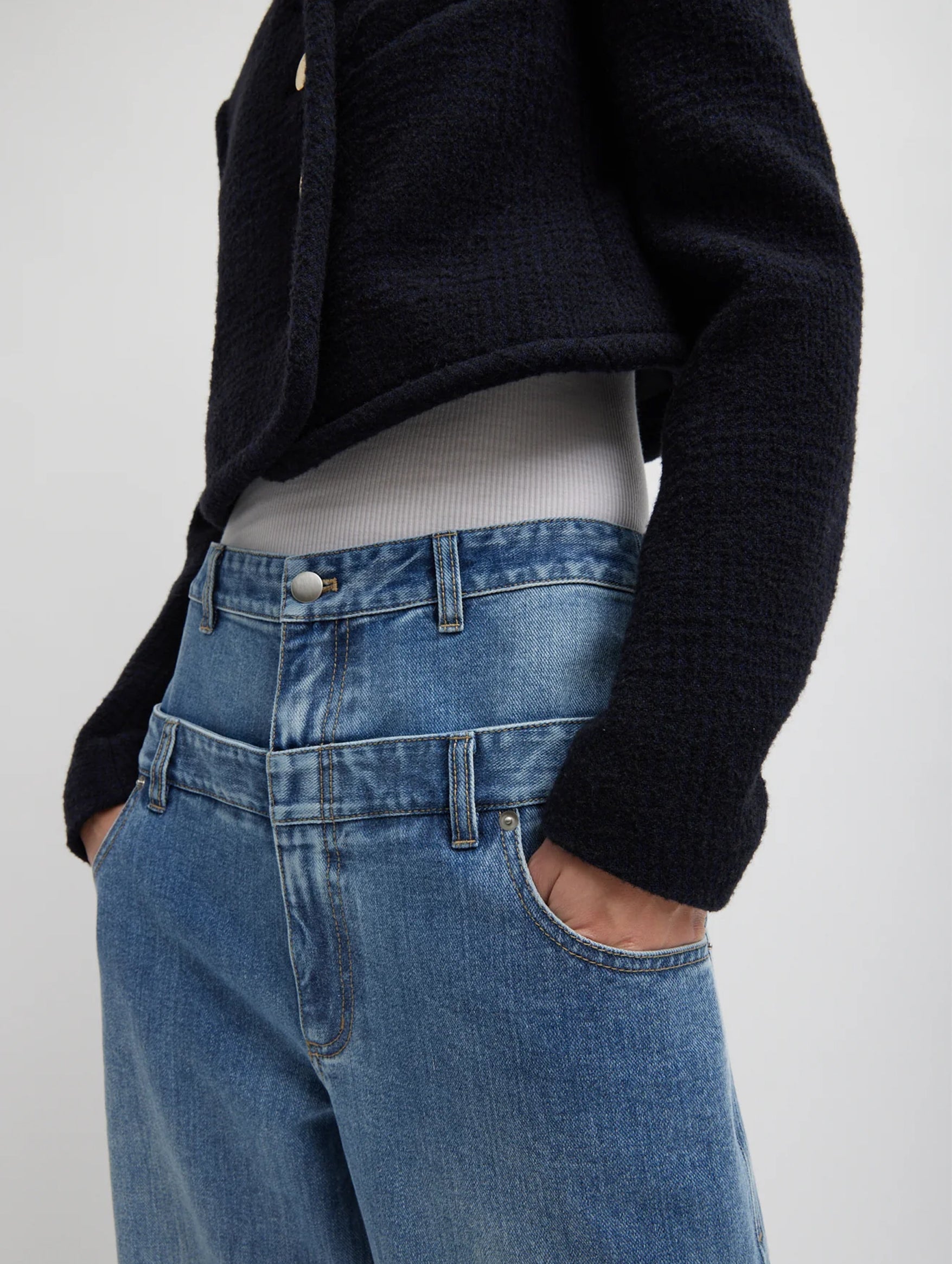 Double Waisted Slouchy Carpenter Jean in Classic Wash Denim