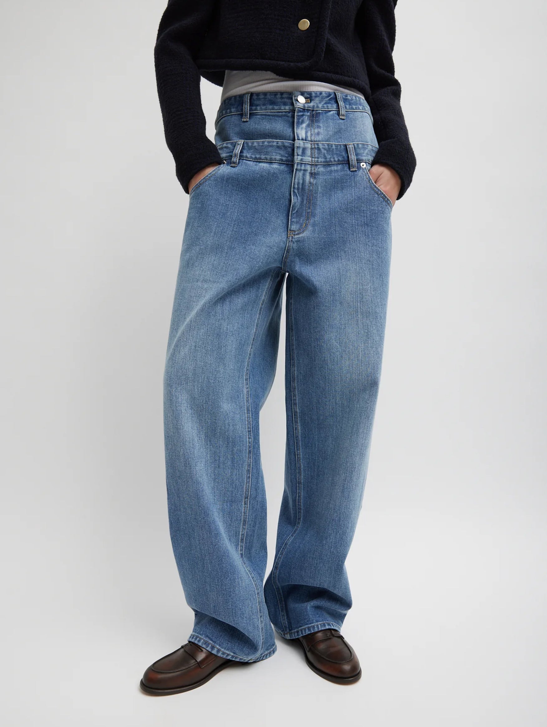 Double Waisted Slouchy Carpenter Jean in Classic Wash Denim