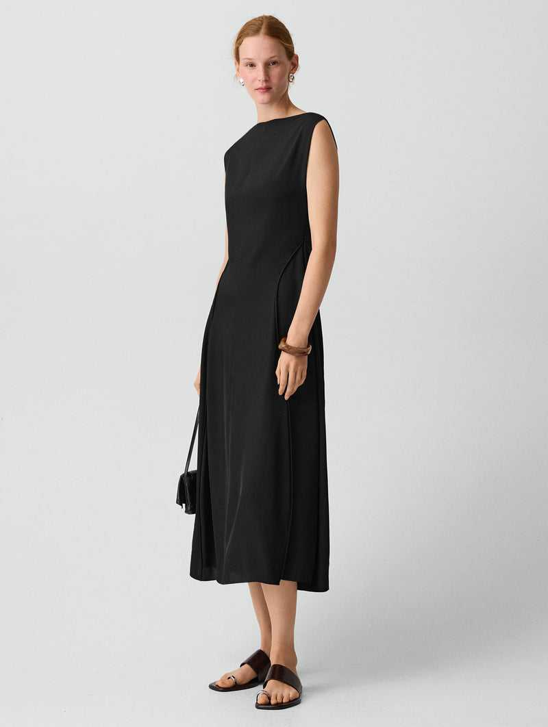 Draped Midi Dress in Black