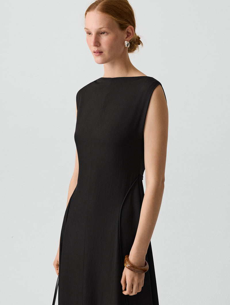 Draped Midi Dress in Black