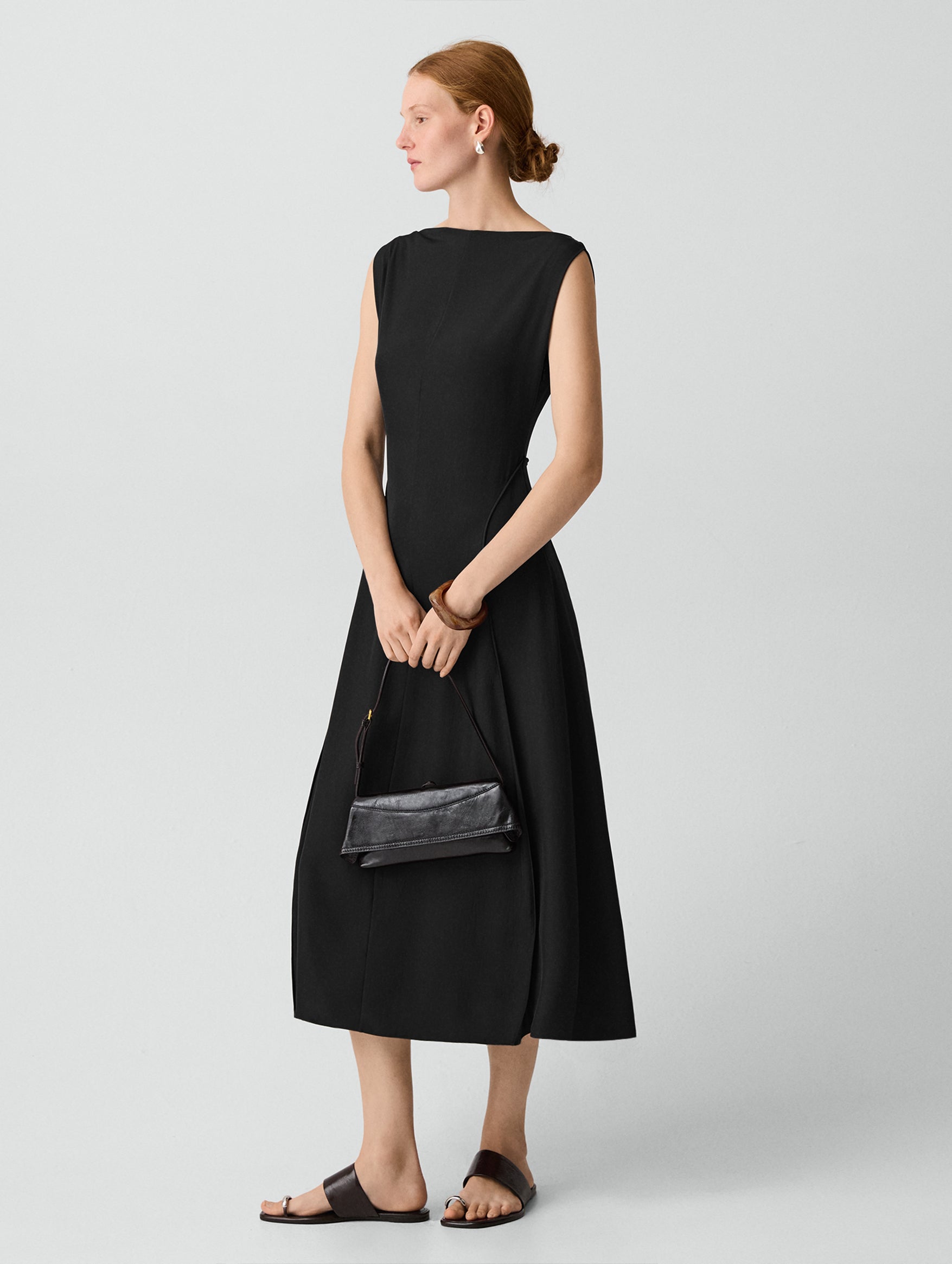 Draped Midi Dress in Black