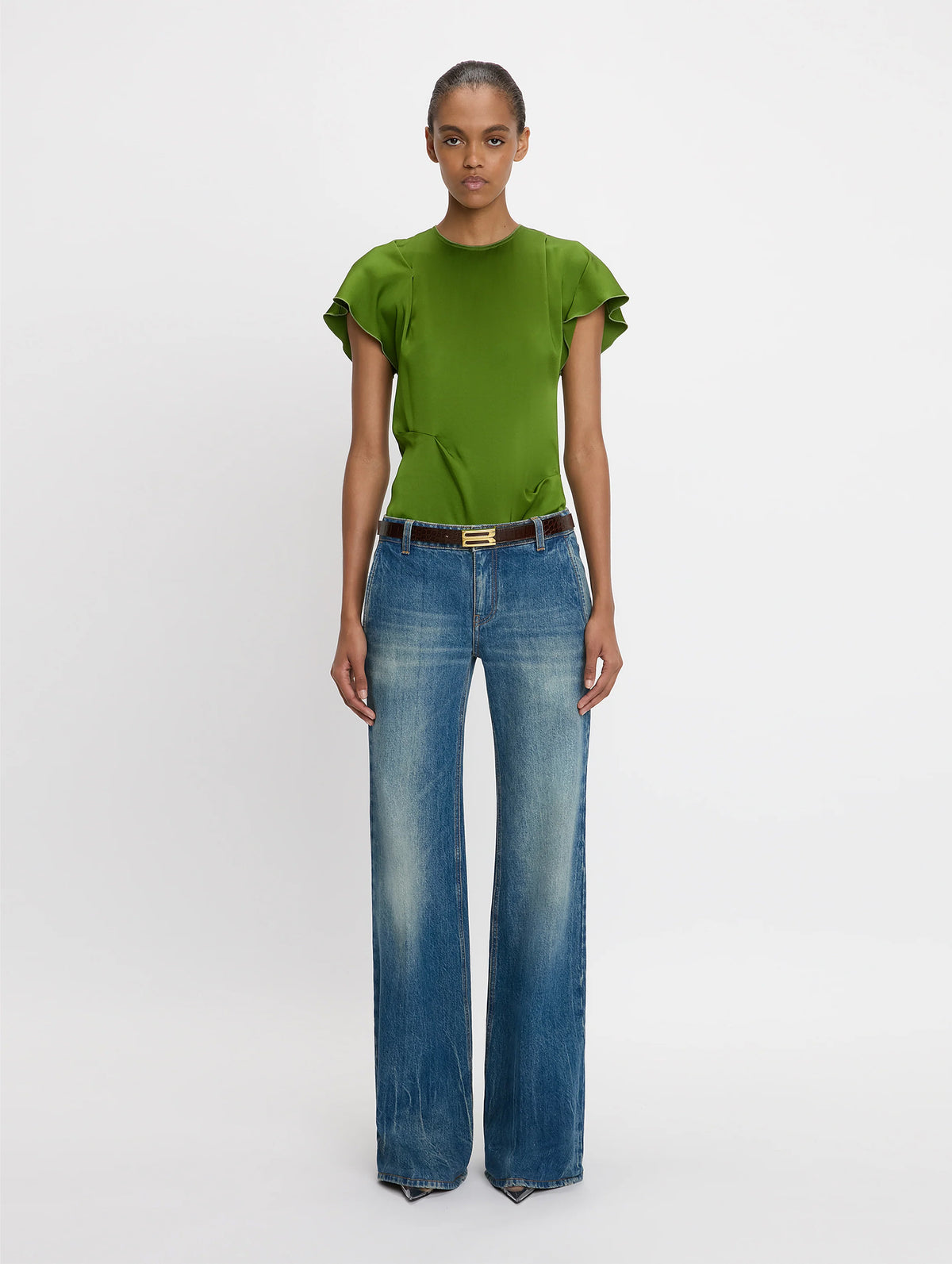 Draped Pleat Detail Top In Algae